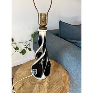 MCM Vintage Lamp Black White Ceramic Swirl